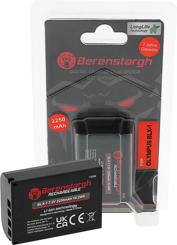 Batterie Berenstargh BLX-1 pour Olympus OM-1 lithium-ion 2250mAh