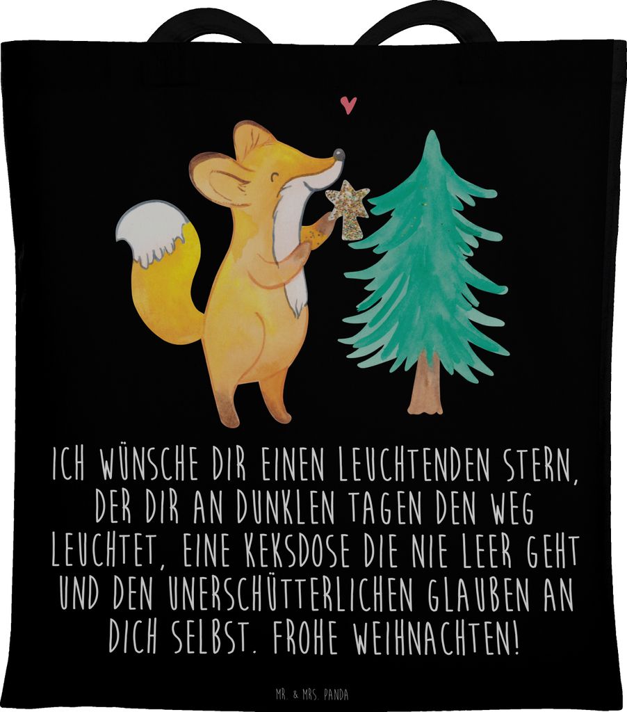 Mr. & Mrs. Panda Jutebeutel Fuchs  Weihnachtsbaum - Schwarz Produktbild 