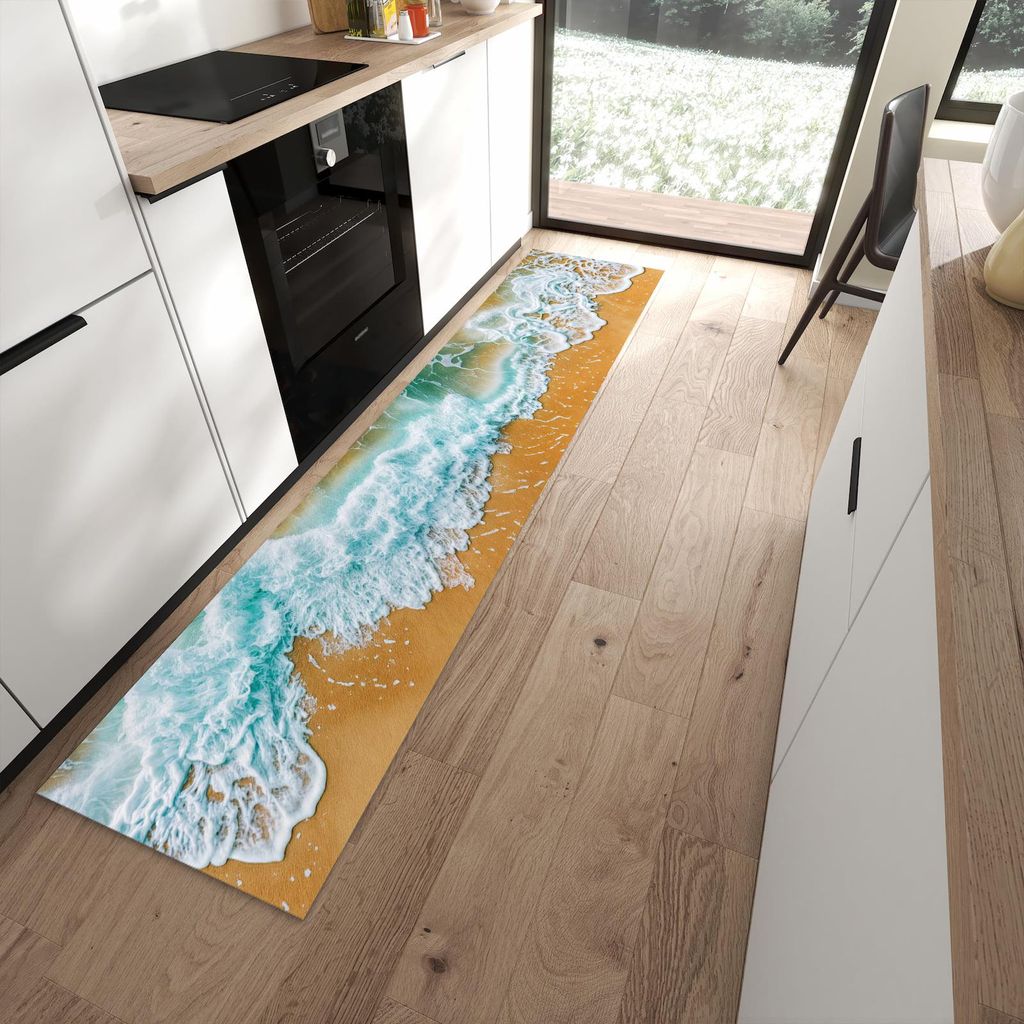 Küchenteppich 60x270cm rutschfest & abwischbar PVC Läufer - Meeresbrandung