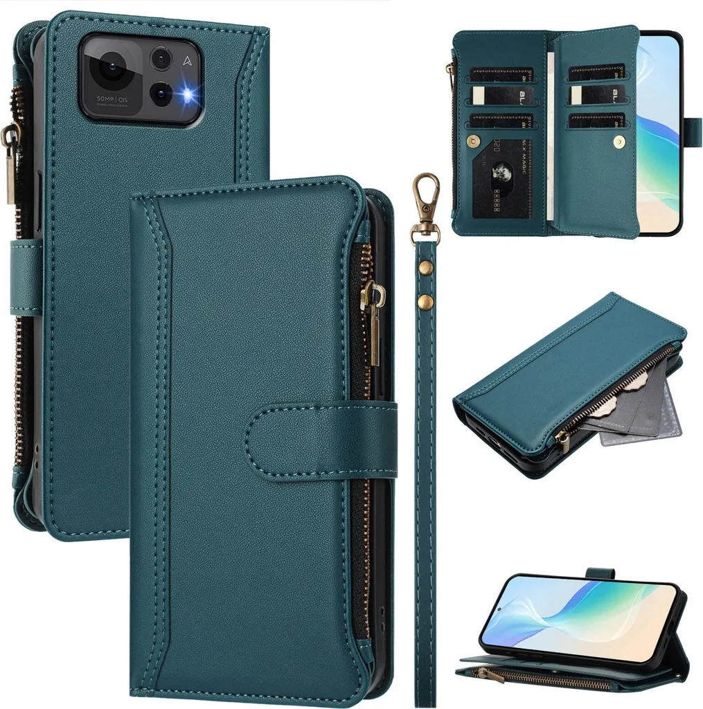 Custodia Portafoglio Asus Zenfone 12 Ultra con Cerniera Verde - Vera Similpelle