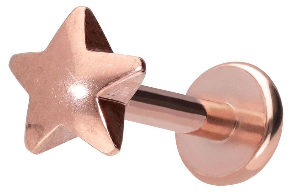 Ohrpiercing, Nasenpiercing Titan Labret mit Push Fit STERN RoséGold Stablänge: 9mm | Stabstärke: 1,2mm