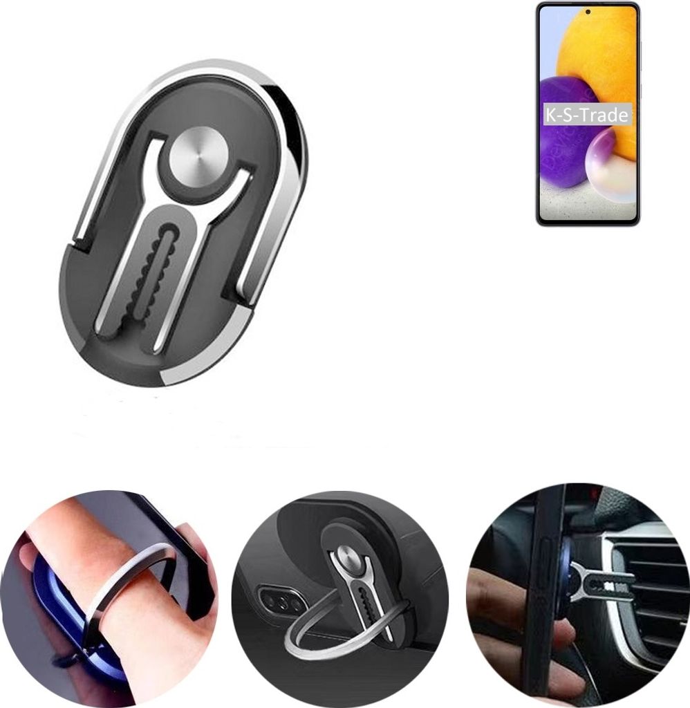 K-S-Trade 3in1 Smartphone-Ring Handy-Ring kompatibel mit Samsung Galaxy A72 Fingerhalterung Handyring Tischständer Lüftungsgitter-Halterung Tisch