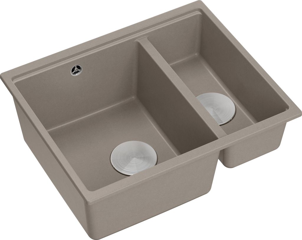 QUADRON Spülbecken 1,5-Becken Spüle | Größe: 55,5 x 46 x 22 cm | LOGAN 150 | Unterbauspüle Granitspüle aus GraniteQ mit Siphon | Soft Taupe +...