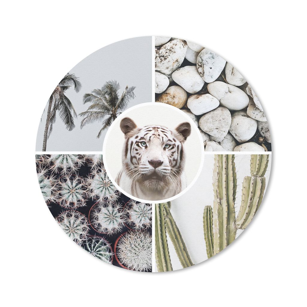 MuchoWow Mauspad Mousepad Tiger - Collage - Steine - Weiß 40x40 cm - Mousepads - Maus Mat - Pad - Mausunterlage - Schreibtisch Accessoires