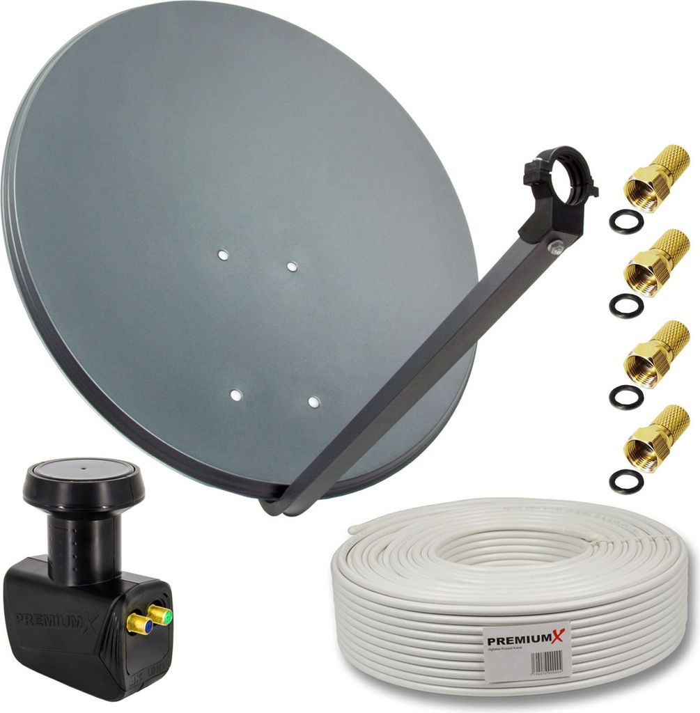 PremiumX SAT Anlage 60cm Antenne Twin LNB 30m Kabel 4x F-Stecker