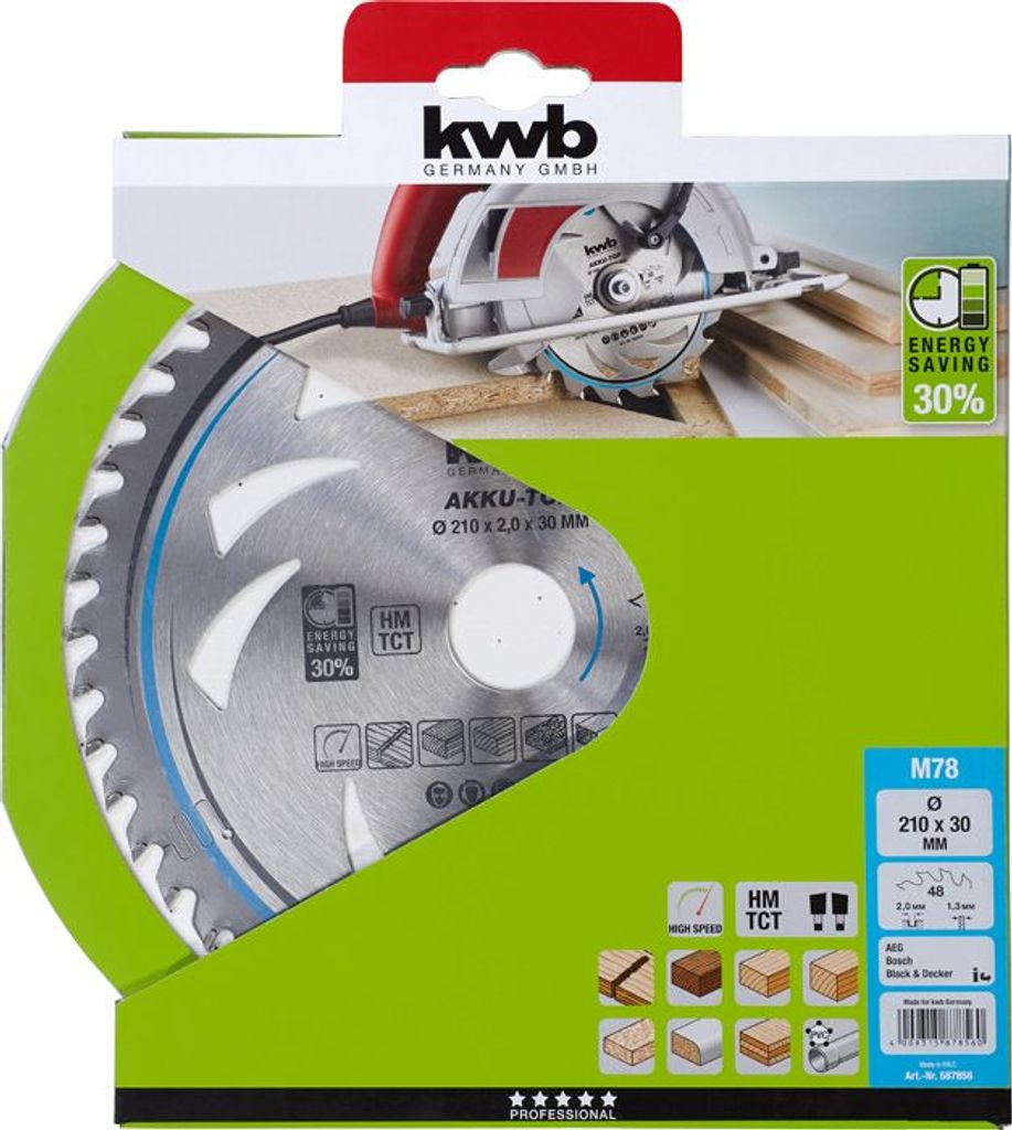 kwb 587856 Hartmetall Kreissägeblatt 210 x 30 x 1.3 mm Zähneanzahl: 48 1 St