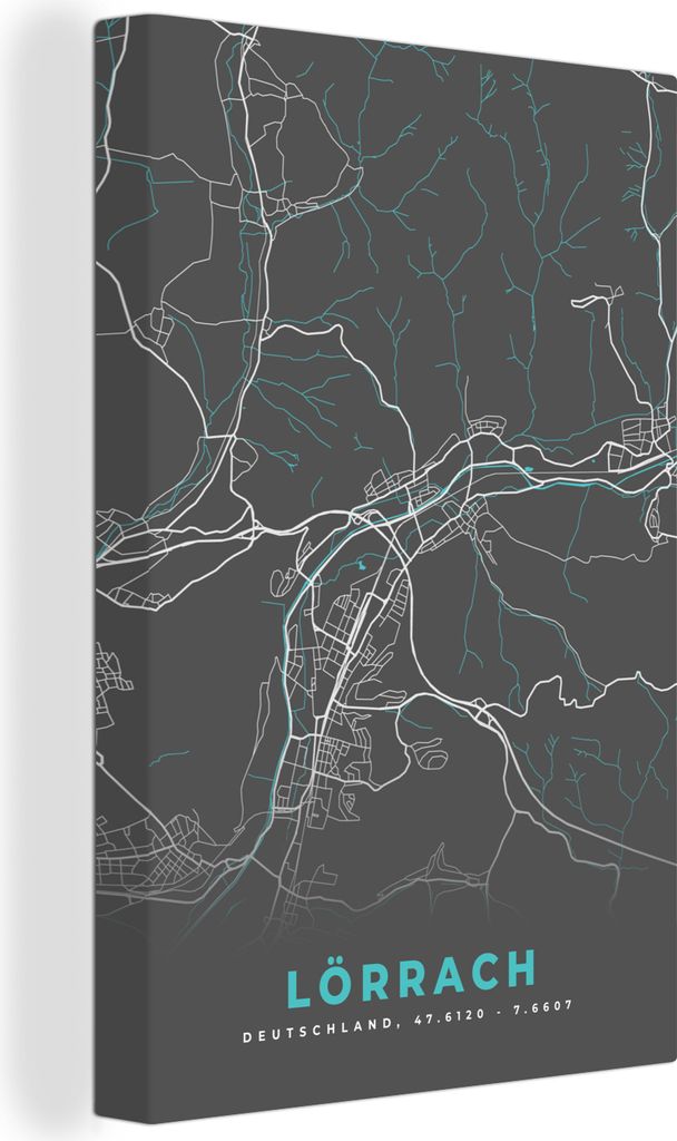 OneMillionCanvasses - Leinwandbilder - 90x140 cm, Deutschland - Blau - Lörrach - Stadtplan - Karte, Wandbilder Kunstdruck Wanddekoration - Foto ...