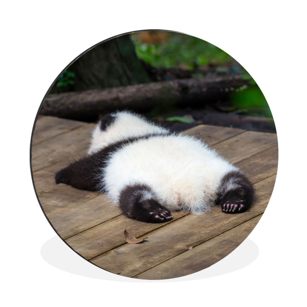 MuchoWow Aluminium Wandkreis Panda - Holz - Tiere Ø 90 cm Wanddeko Modern Wohnzimmer - Mauerkreis - Wandbilder - Runde Bild - Bild aus Aluminium...