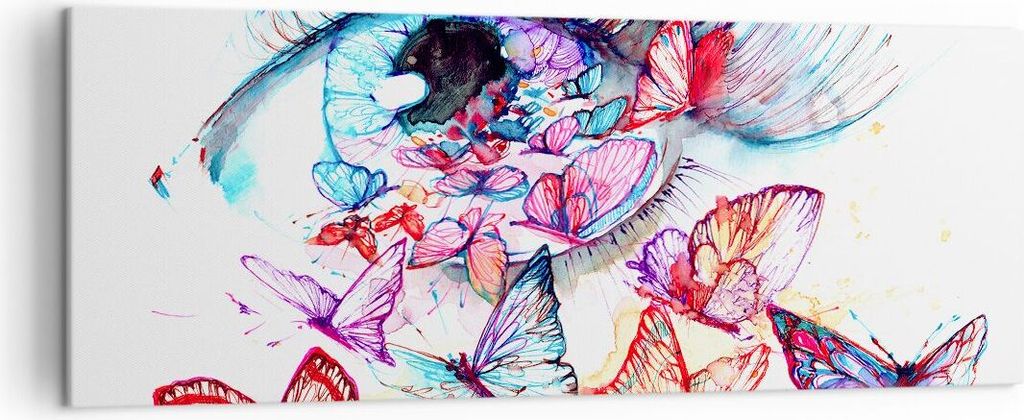 Bild auf Leinwand - Leinwandbild - Auge Butterflys Fantasie Fantasie - 140x50cm - Wand Bild - Wanddeko - Leinwanddruck - Bilder - Kunstdruck - Lein...