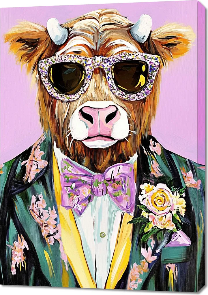 Affiche Portrait Vache à Lunettes 70x100 cm : Déco Murale Style Pop Art