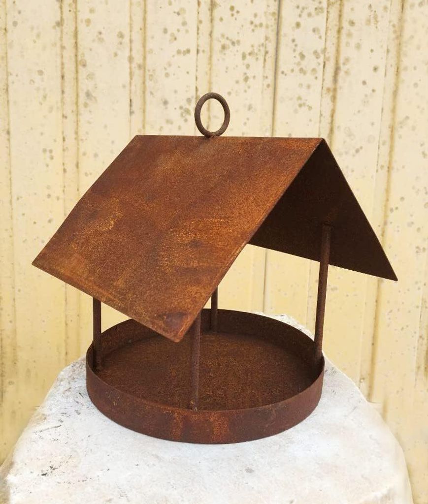 Vogelhaus 19x20cm zum Aufhängen zum Beleuchten Windlicht Teelicht Meisenknödel Futterhaus Edelrost Gartendeko Metall Rost