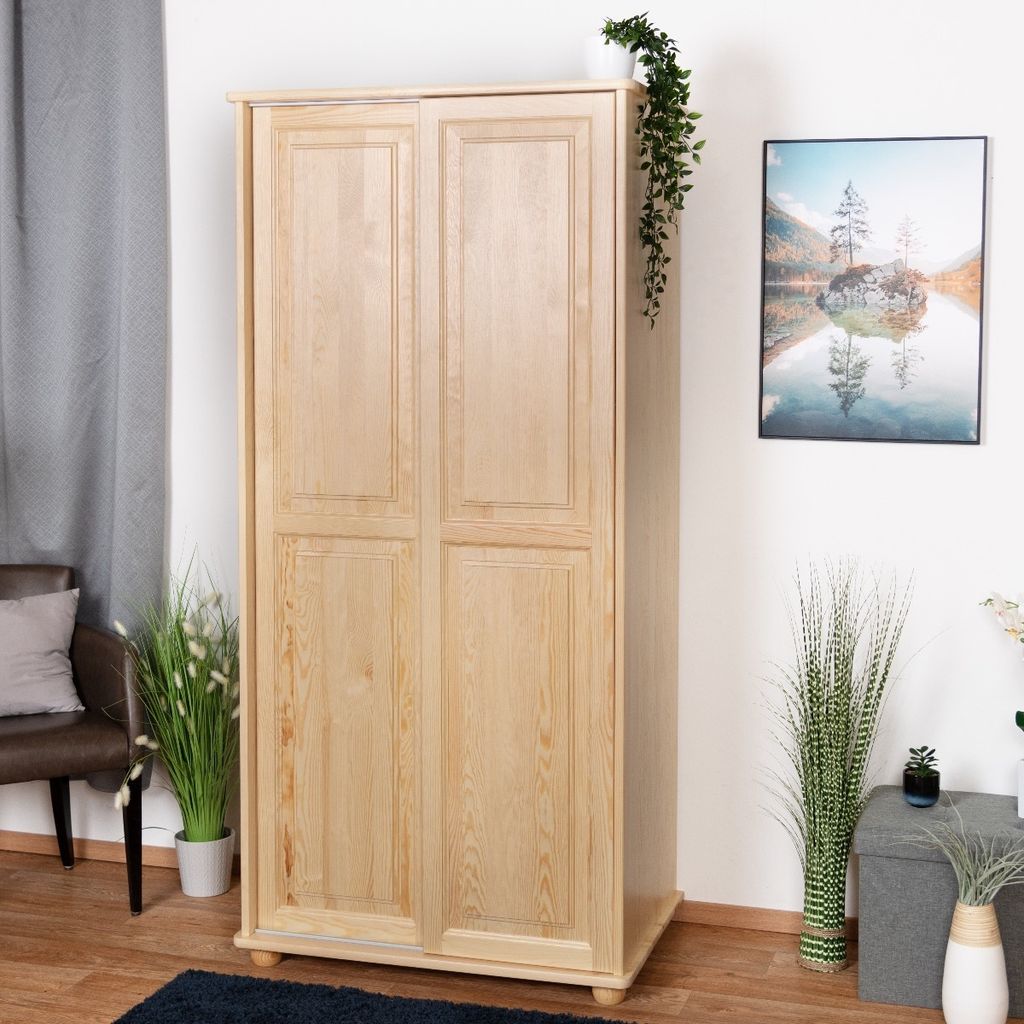 Echtholz-Kleiderschrank, Farbe: Natur 195x92x59 cm