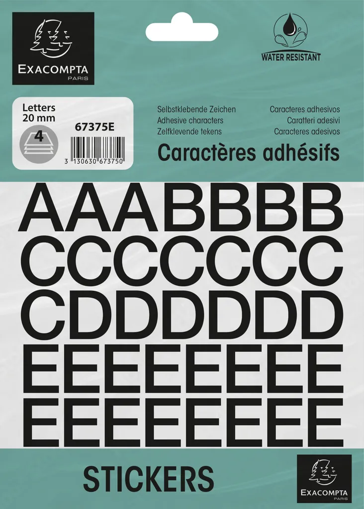 Lettres adhésives vinyle 20 mm noir mat A-Z haute adhérence - Pack de 10