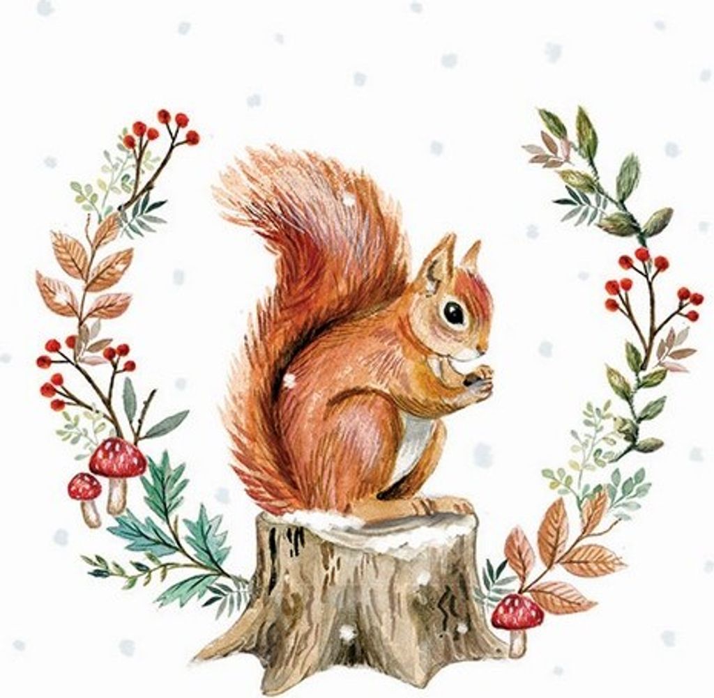 Ambiente Serviette Eichhörnchen Herbstkranz 33x33 cm Tischdeko Herbstmotiv 20 Stück