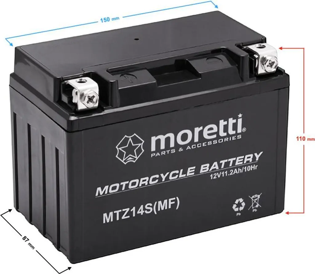 Batterie MTZ14S Moretti AGM Gel : Puissance de démarrage maximale 230A