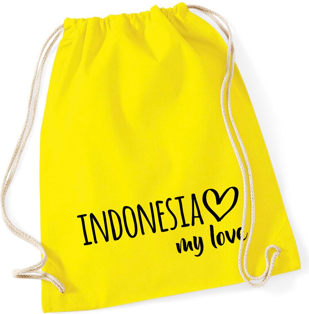 Huuraa Turnbeutel Indonesia my love 12 Liter Yellow Baumwolle Rucksack Geschenkidee