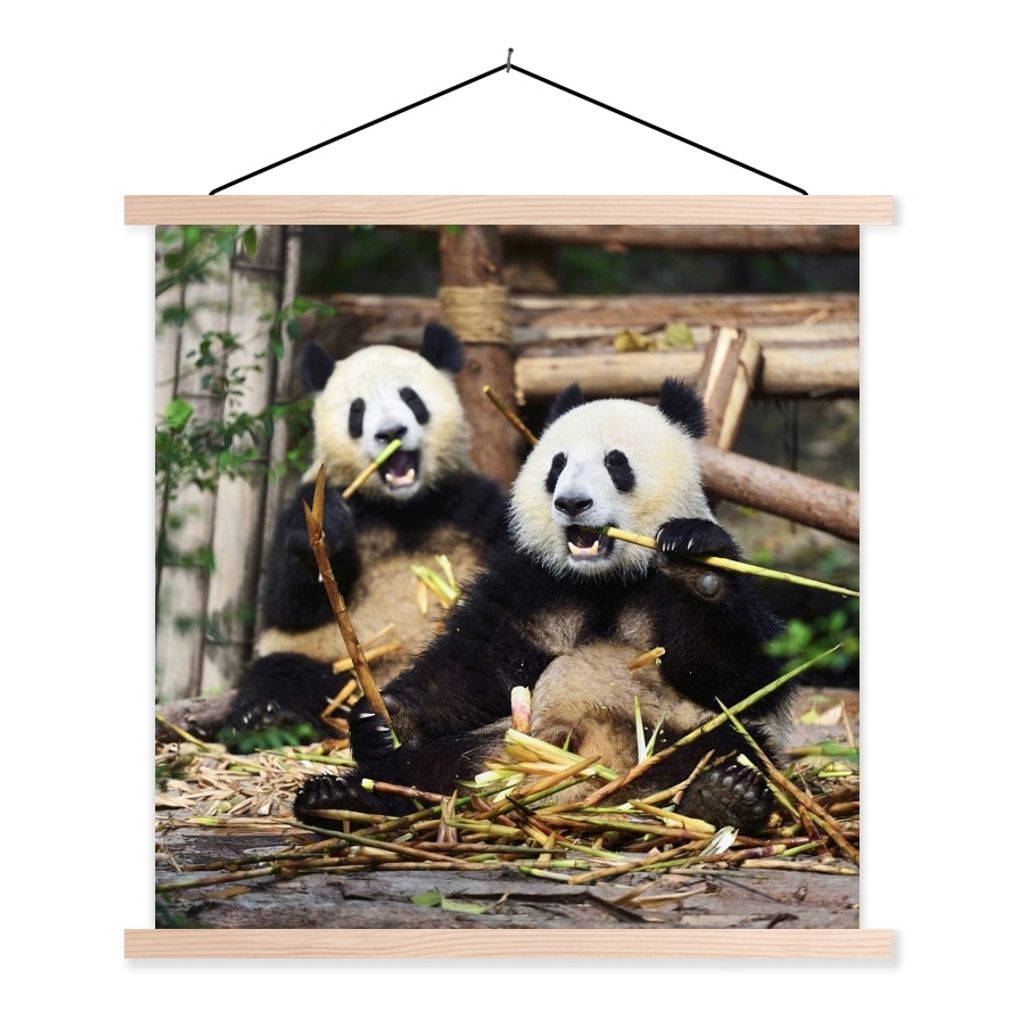MuchoWow Textilposter Panda - Wilde Tiere - Bambus 40x40 cm mit holzfarbenen Rahmen - Posterleiste