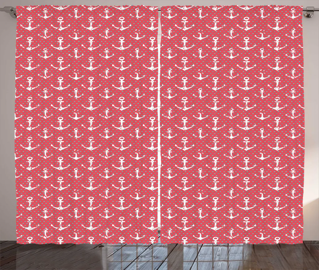 Rideau de décoration nautique pour salon, grand format 280x225 cm corail