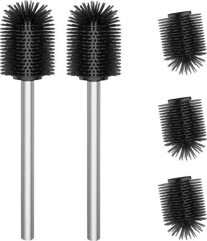 Lot de 2 brosses WC en acier inoxydable avec 3 rechanges noirs de 7 cm