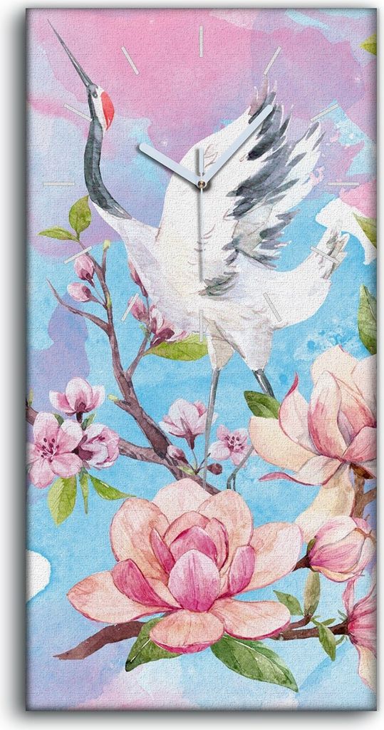 Leinwand Wanduhr Wandkunst Uhr 30x60 Gemälde Blumen Zweige Tier Vogel Kunst - weiße Hände