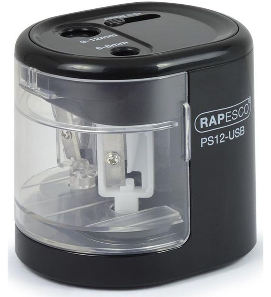 Rapesco PS12-USB, Elektrischer Bleistiftspitzer, Schwarz, Produktbild 