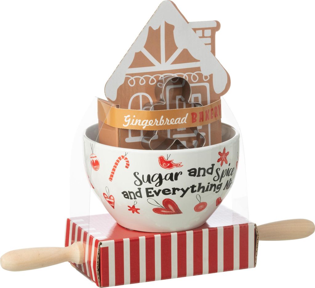 J-Line Gebäckset Lebkuchen Keramik Rot