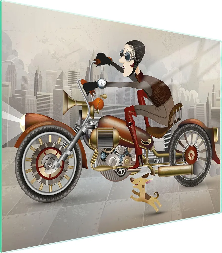 Tagliere Cucina Motociclista 52x40 cm | Vassoio in Vetro Decorativo