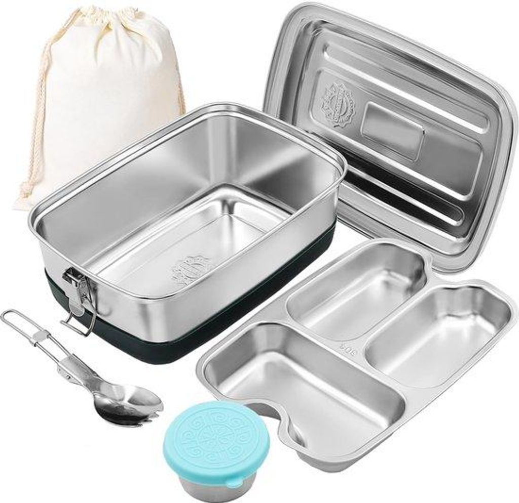 Metallische Picknickbox, 2000 ml, BPA-frei, leckgeschützt, mit Abteilungen und Verschluss, für Picknicks, Schule, Arbeit, metallische Box mit Sto...
