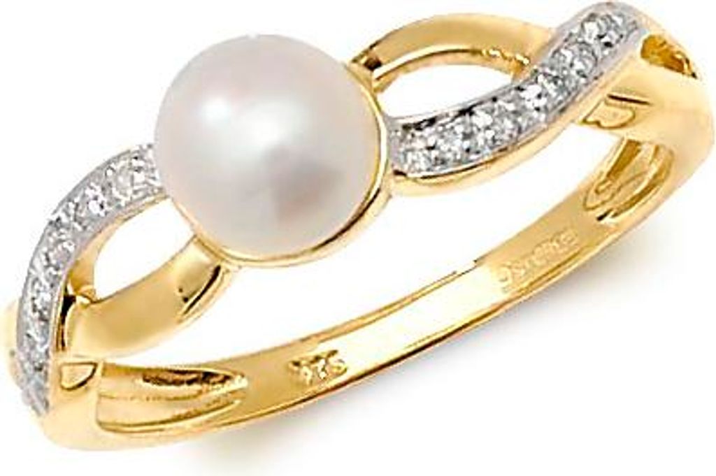9 Karat (375) Gold Damen - Diamant Solitärring Brillant-Schliff H - PK mit Süßwasser-Zuchtperle, 53 (16.9); TRS31646RSM
