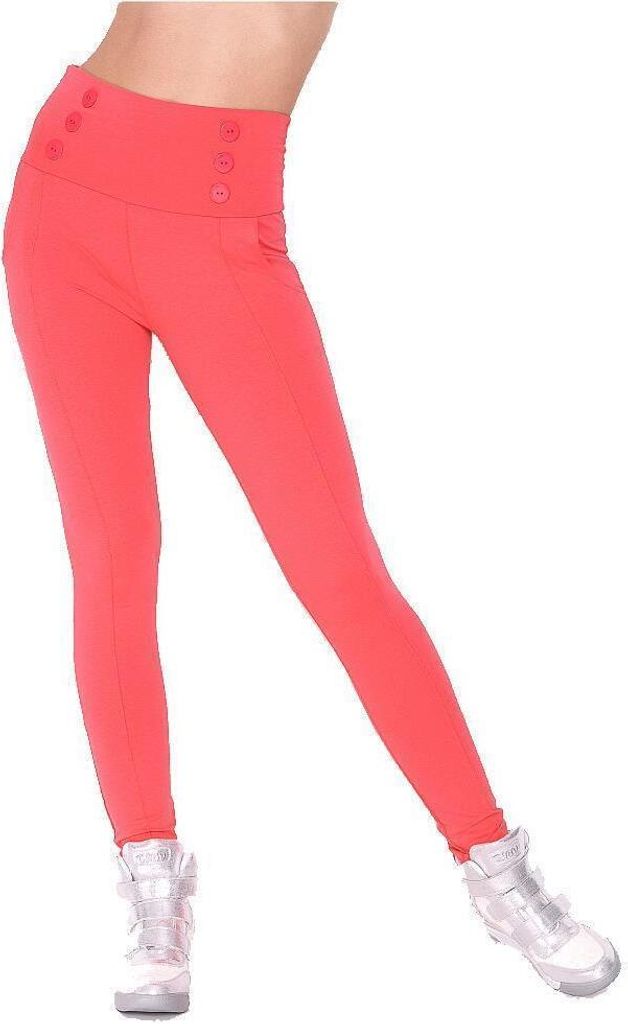 Damen Leggings Hohe-Taille mit Knöpfen, Koralle/S/M