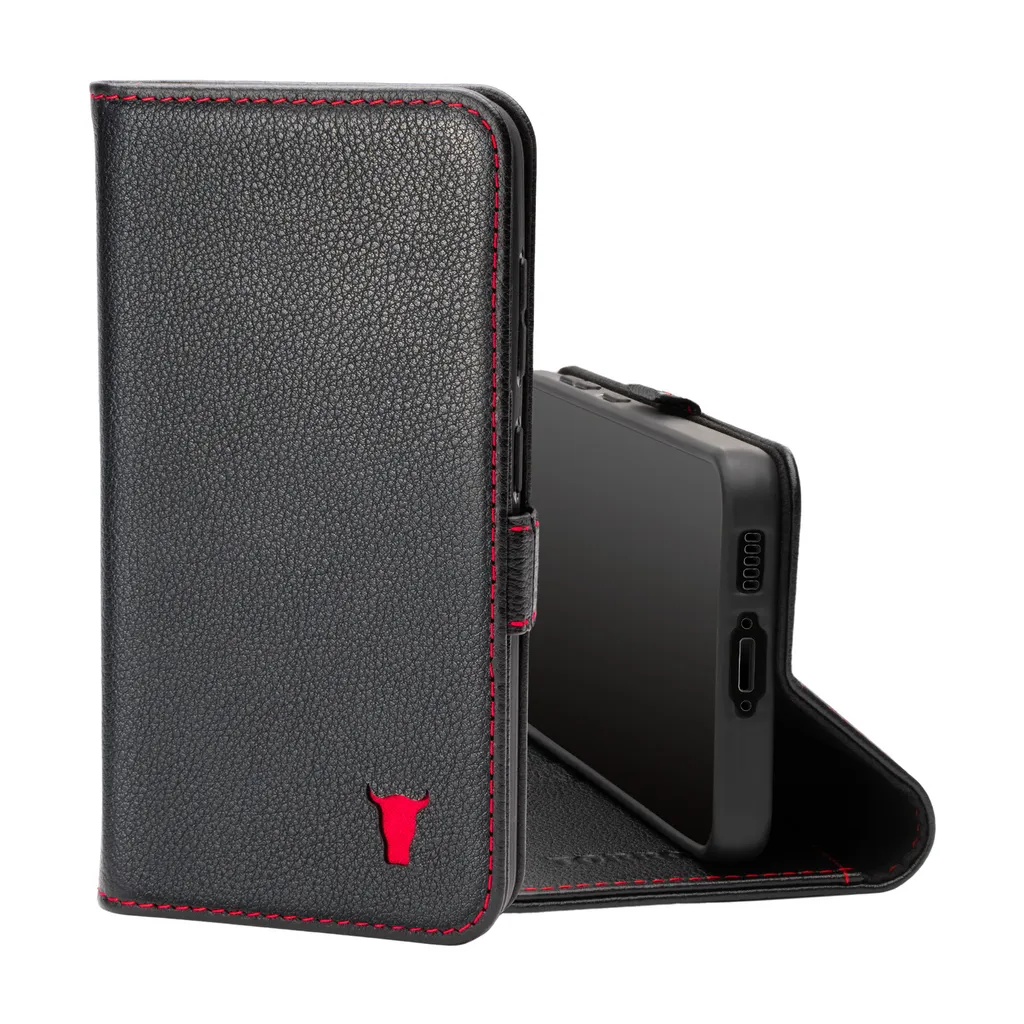 Samsung Galaxy S23 Cover TORRO Pelle - Nero e Rosso con Funzione Stand