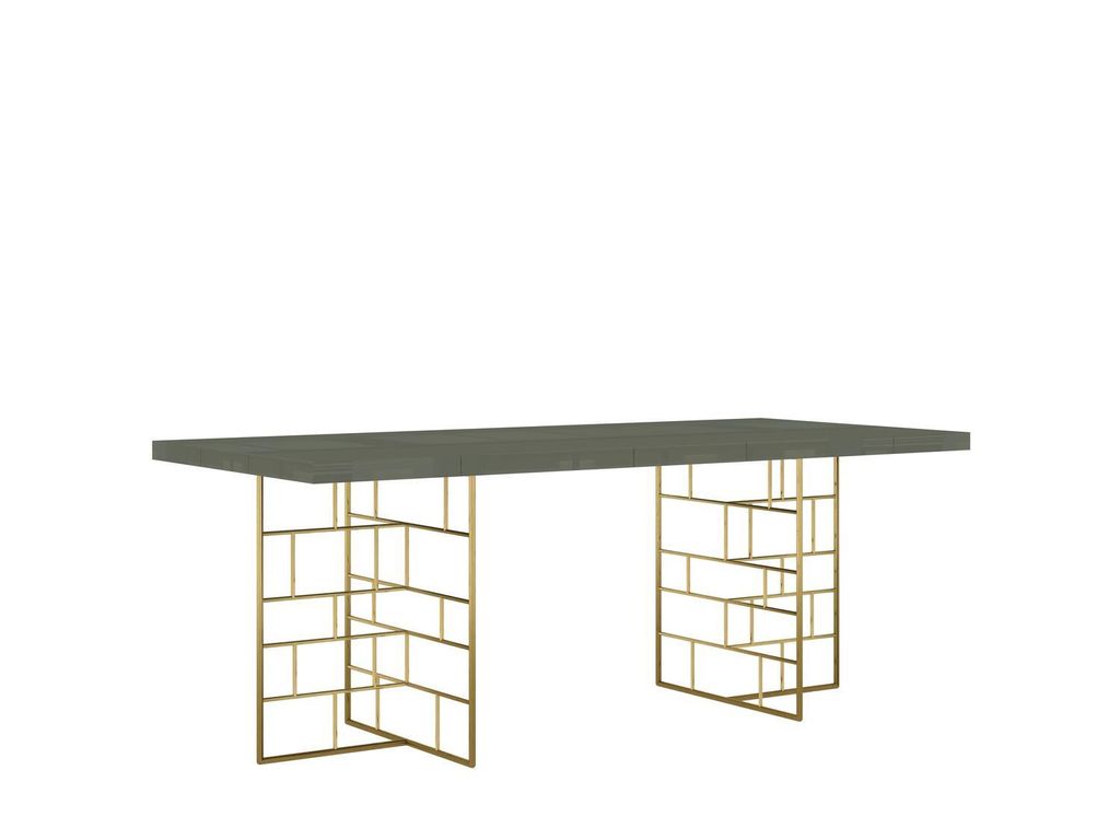 Rose Hill RH10 Esstisch 200 cm, MDF Hochglanz, grüne Platte, goldene Beine