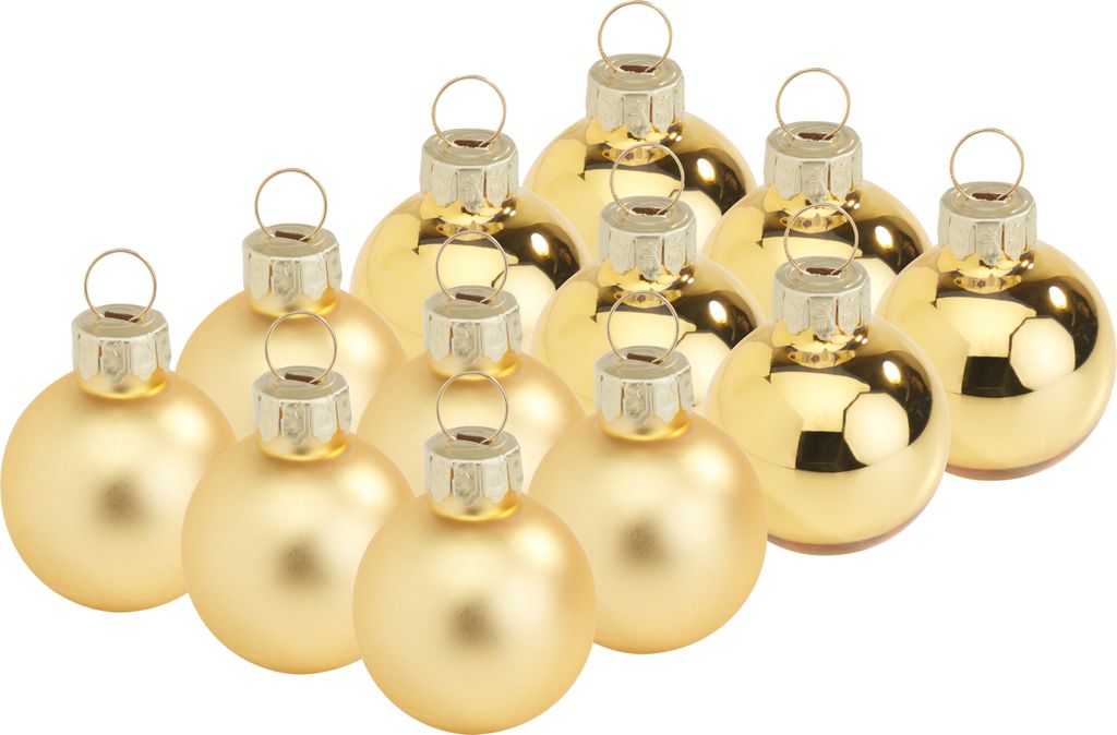 VBS Weihnachtskugeln Mini aus Kunststoff, Ø 3 cm, 12 Stück, Bruchsicher Gold