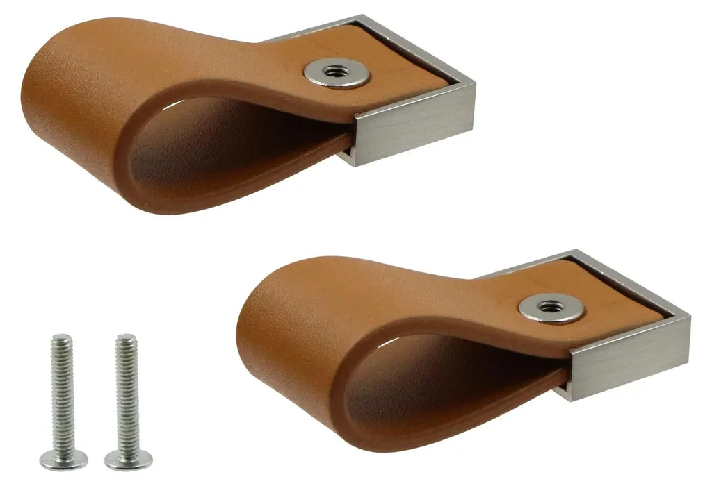 Lot de 2 Poignées de Meuble en Cuir Marron 128mm - Aspect Aluminium Chic