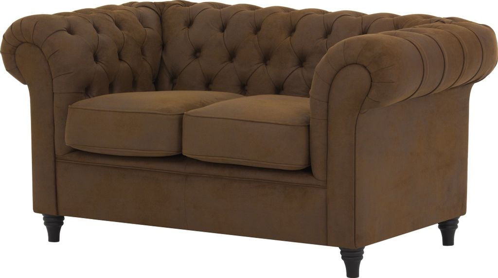 Chesterfield Windsor 2-Sitzer Sofa in Vintage Braun Wildleder-Look
