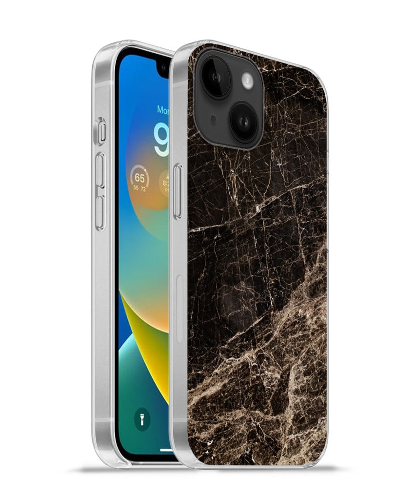 MuchoWow Handyhülle Schutzhülle Hülle für Apple iPhone 14 - Softcase Marmor - Luxus - Schwarz Silikon Softcase Handy Hülle - Mobiltelefonhülle