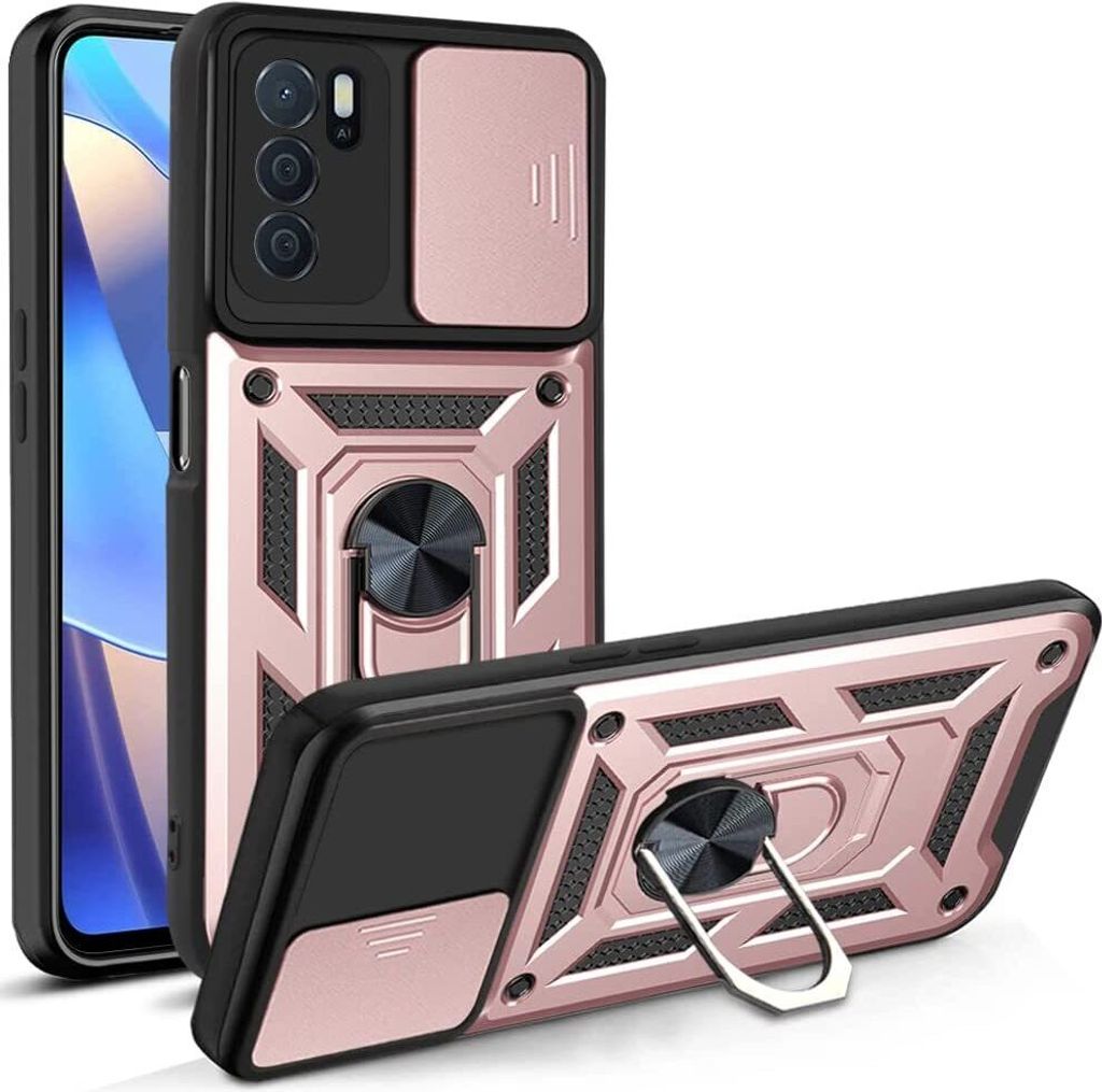 OPPO A16 Hülle mit 360° Drehbarer Magnetische Ring Ständer Halter Dia Kameraschutz TPU Bumper Silikon Schutzhülle für OPPO A16 Rosa