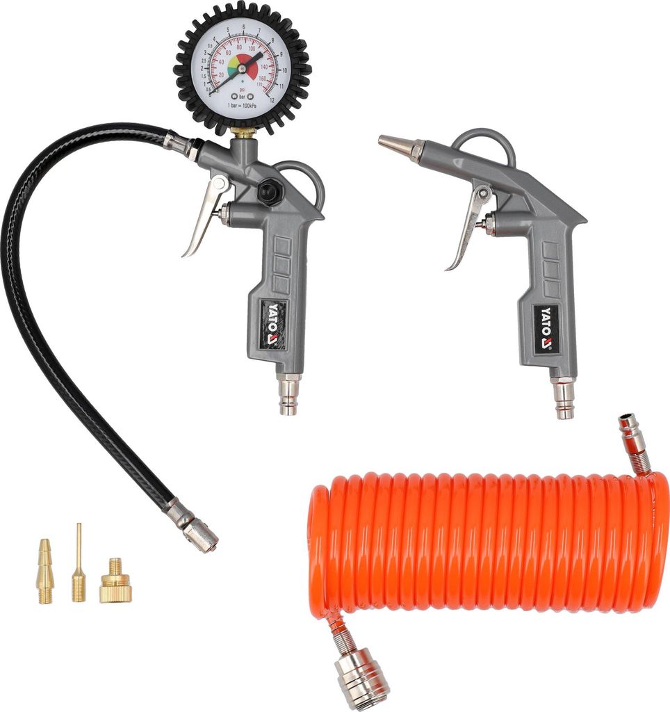 Druckluftpistole Ausblaspistolen Set 6 tlg. Reinigungspstole | 5 m PU‐Schlauch | 3 Adapter – Air Tool Accessory Kit für Werkstatt und Kompressor