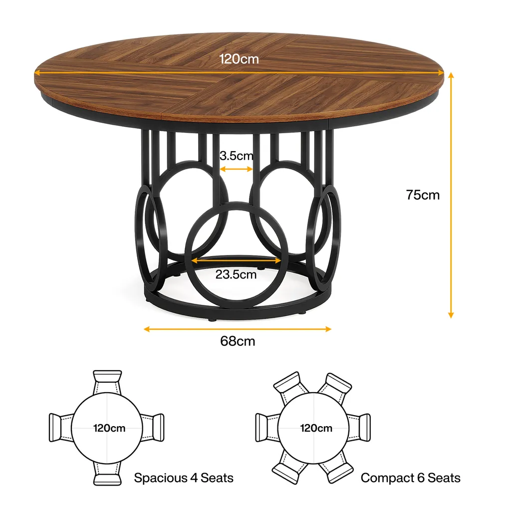 Tribesigns Table de salle à manger ronde 120cm style rustique marron - 2