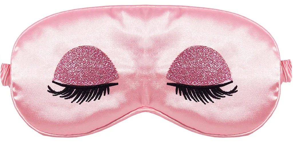 Masque de voyage en soie rose, accessoire de repos pour avion et train