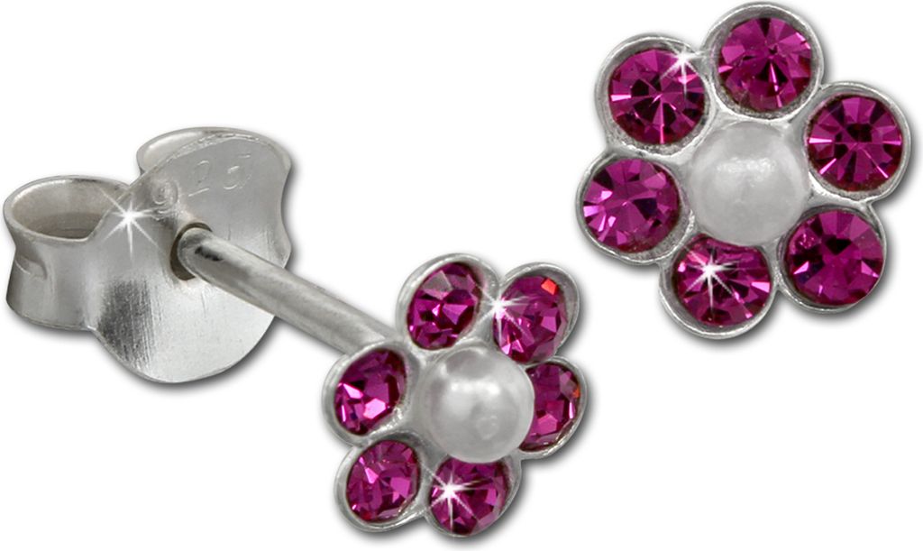 Teenie-Weenie Ohrstecker für Kinder 925 Silber weiß Blume Ohrringe SDO8016P