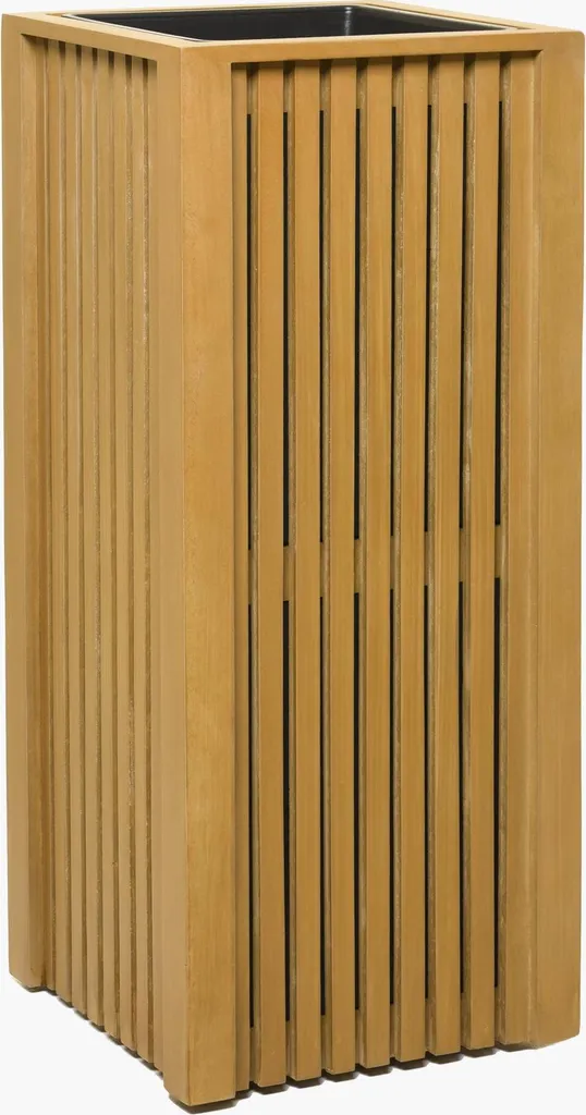 Porte-plante en Bois BLOCK Brun Clair à Roulettes VIVANNO - 32x32x75 cm