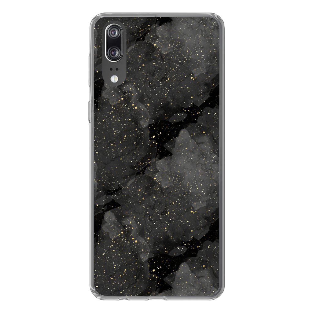 MuchoWow Handyhülle Schutzhülle Hülle für Huawei P20 Marmor - Glitter - Gold - Schwarz - Muster Silikon Softcase Handy Hülle - Hardcover