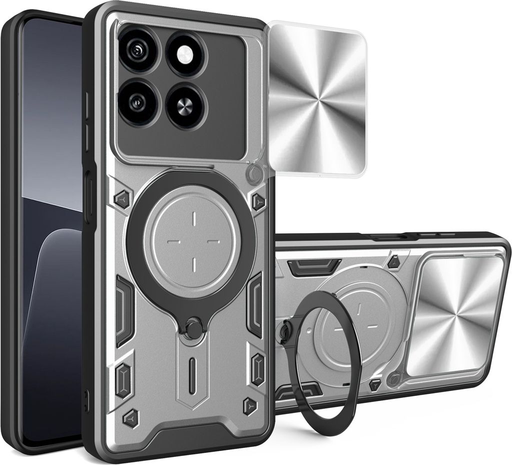 Outdoor Panzer Hülle für ZTE Blade A55 / A35 Handyhülle mit Slide Kameraschutz Ringhalter Bumper in Silber