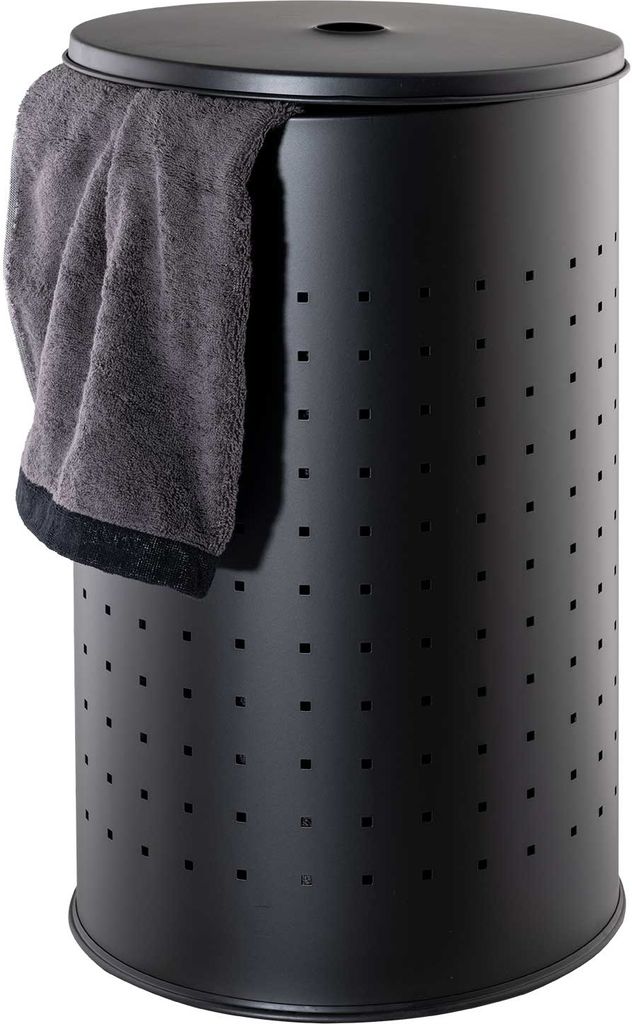 Wäschesammler - Schwarz - Edelstahl - 54 Liter - H 57,5 cm Produktbild 