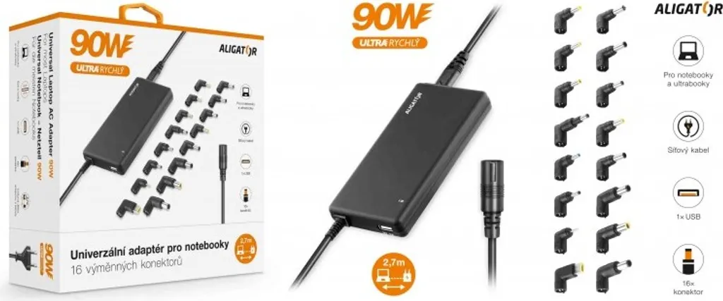 Adaptateur NTB Slim 90W Université Aligator - Chargeur PC Portable Noir