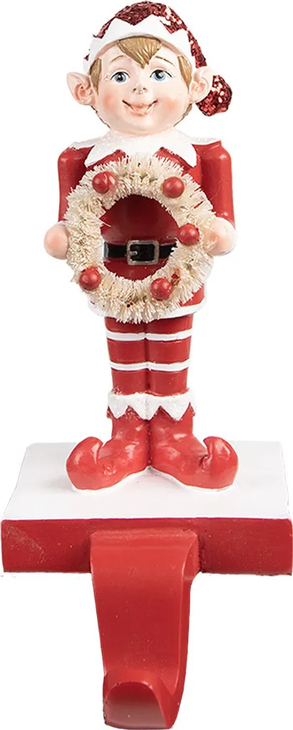 Chaussette de Noël Rouge 20 cm en Crochet et Polyrésine Style Elfe
