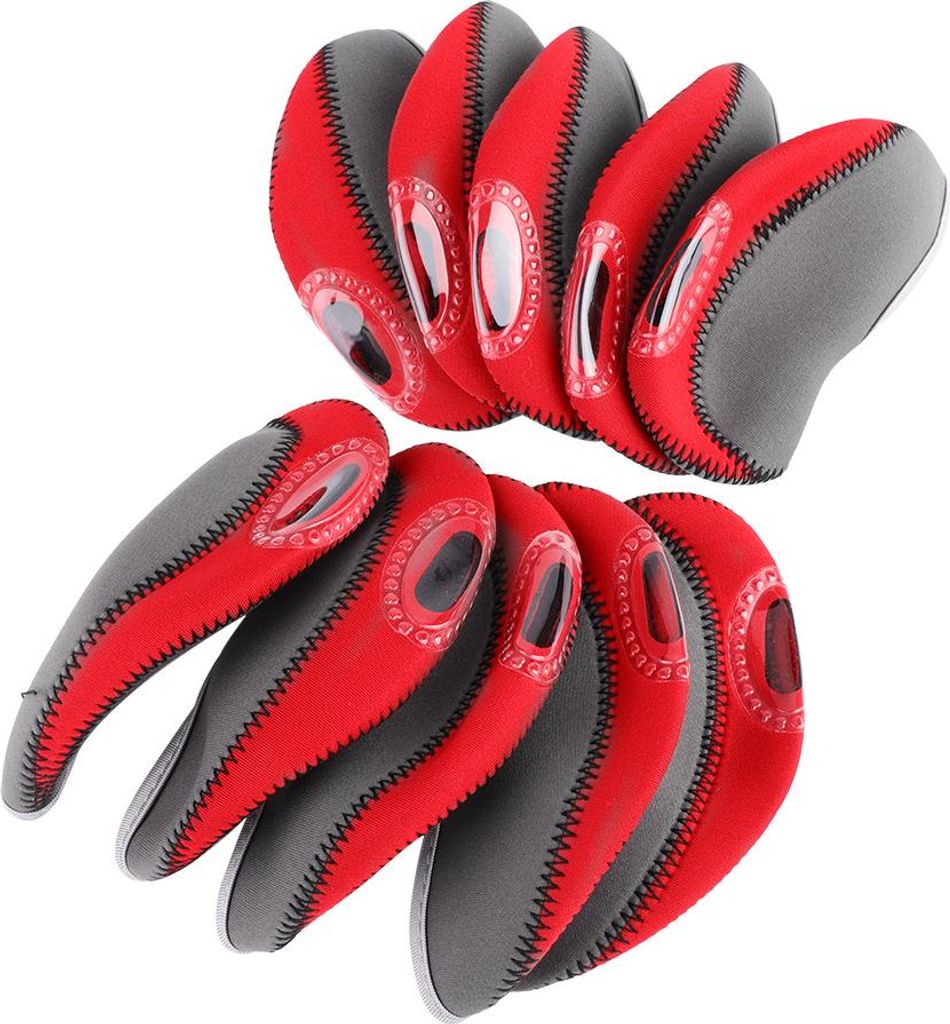 10 PCs Golf Iron Club Head Covers Clubs Schutzschicht Set (grau rot)