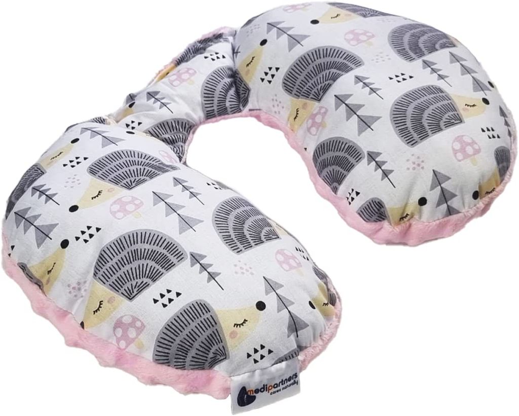 Nackenstütze nackenkissen baby reisekissen Baumwolle/Minky graue Igel mit hellrosa Minky