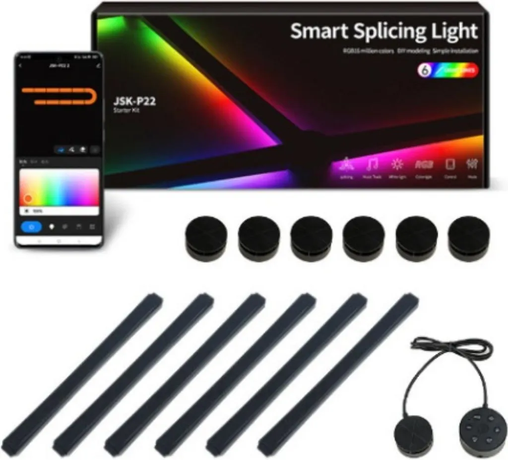 INF WIFI Bluetooth LED Luce Modellabile, 6 Barre con Connettori, Controller EU Nero